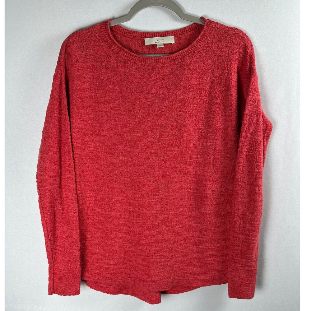 Loft Sweater Womens Small Coral Textured Knit Long Sleeve Casual Classic
